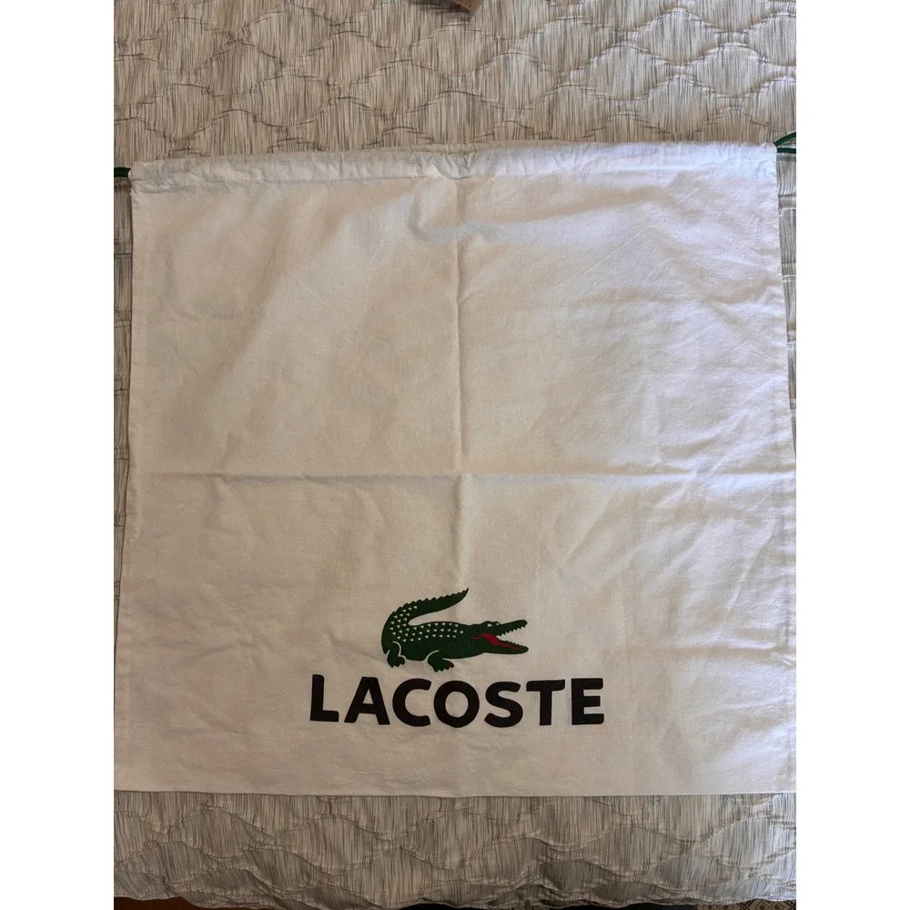 Lacoste White Cotton Canvas Drawstring Dust Bag Logo Storage Accessory 21x22